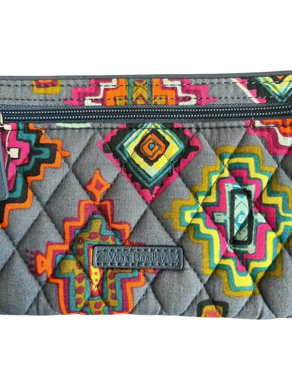 Vera Bradley Gray Blue Quilted Wristlet Wallet with Geometric Print